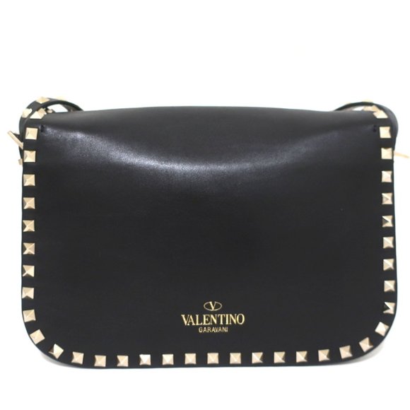 VALENTINO ROCKSTUD FLAP SHOULDER BAG BLACK LEATHER - Picture 6 of 12